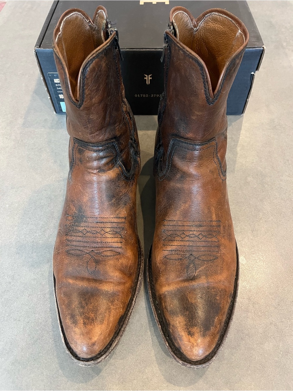 Frye Austin Inside Zip - Brown Leather Western Ankle Boots for Men - Size 10